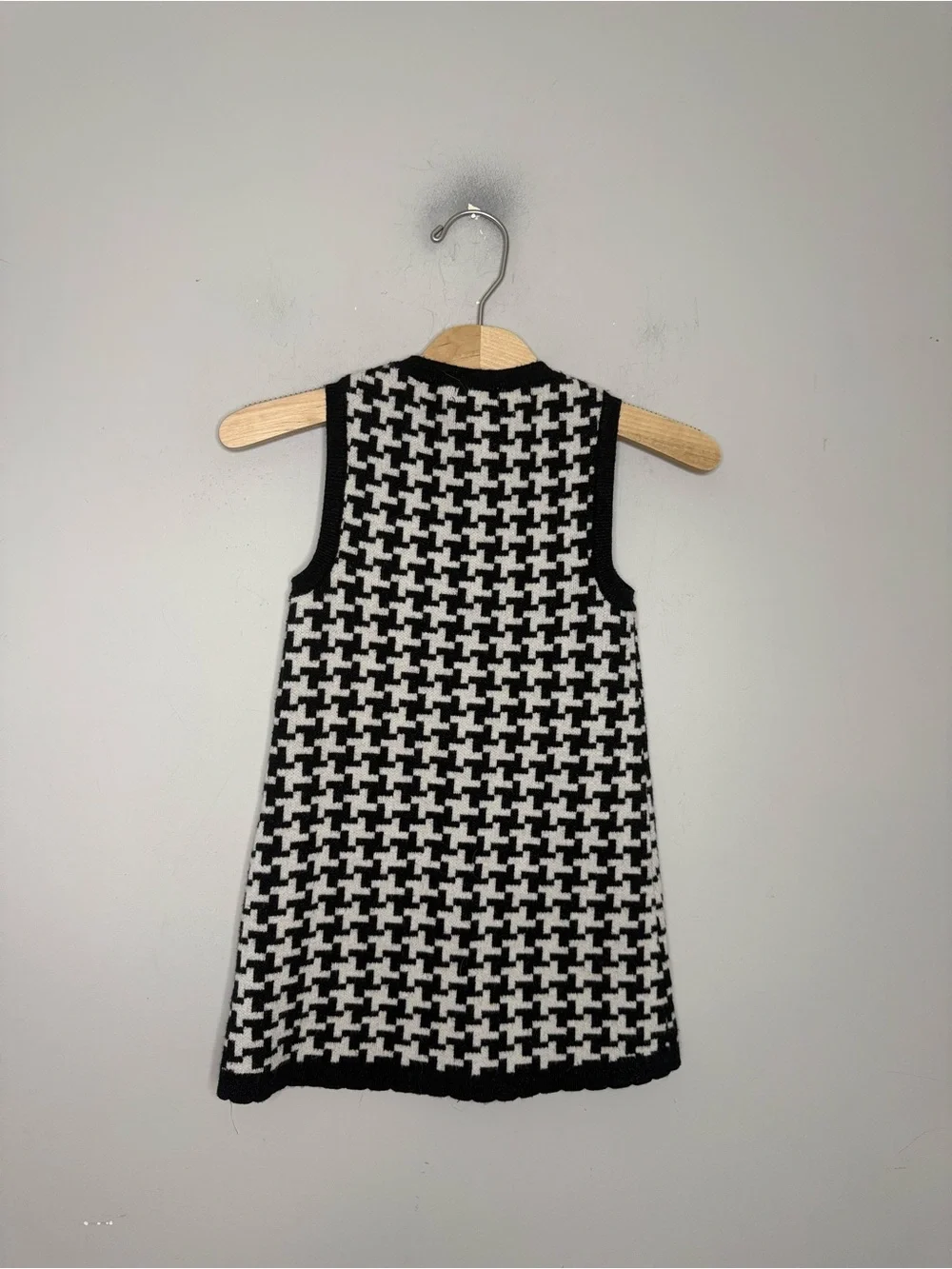 Black & White Houndstooth Knit Girls' Formal Dress